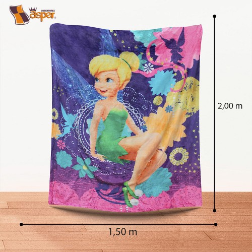 Cobertor- edredón TINKERBELL-HADA con borrega, Matrimonial