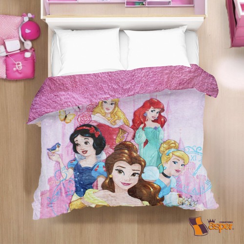 Cobertor- edredón PRINCESAS RESPLANDOR con borrega, individual 