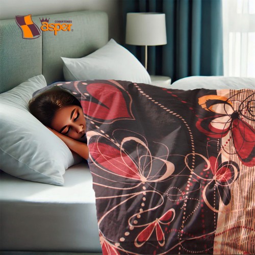 Cobertor- edredn LAIA con borrega, Matrimonial, color cafe