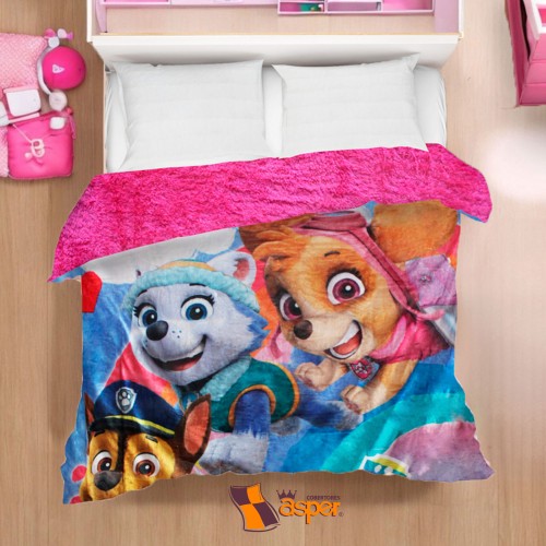 Cobertor- edredn PAW PATROL con borrega rosa, Matrimonial