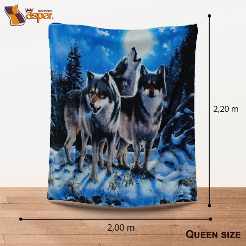 Cobertor- sobrecamero, LOBOS LUNA AZUL, QUEEN SIZE