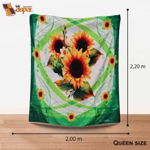 Cobertor- sobrecamero, GIRASOLES JARDIN VERDE, QUEEN SIZE