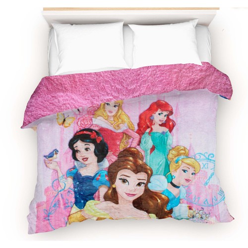 Cobertor- edredón PRINCESAS RESPLANDOR con borrega, individual 