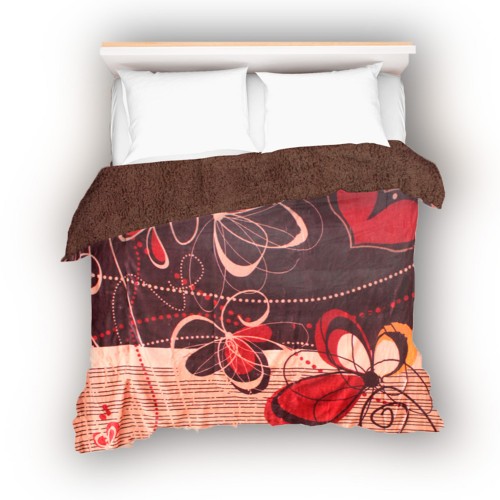 Cobertor- edredn LAIA con borrega, Matrimonial, color cafe