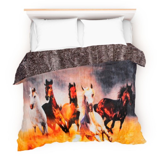 Cobertor- edredón CABALLOS con borrega, King size, 2,40 x 2,20 m.