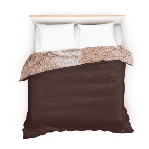 Cobertor- edredón CAFÉ con borrega BEIGE, King size, 2,40 x 2,20 m.