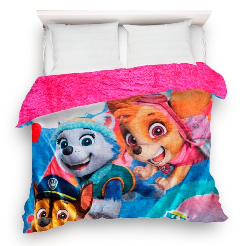 Cobertor- edredn PAW PATROL con borrega rosa, Matrimonial